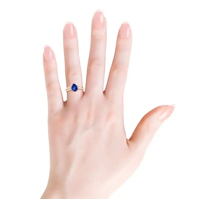 14k Gold Pear Cut Natural Tanzanite Gemstone With Triple Accents Diamond Split Shank Ring Customized Handmade Engagement Rings