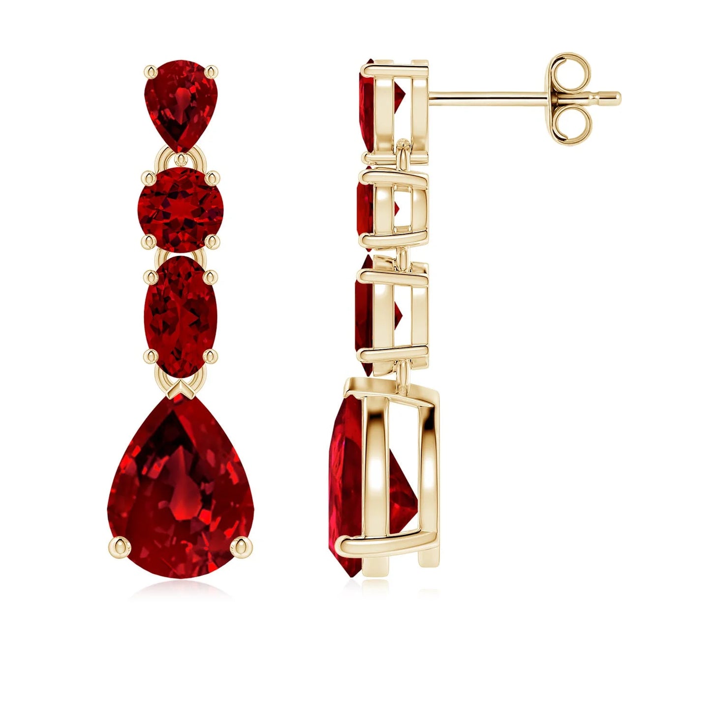 14K Yellow Gold Natural Ruby Drop Earrings Pear Oval Round Cut Fine Gemstone Luxury Bridal Jewelry Gift for Fiance