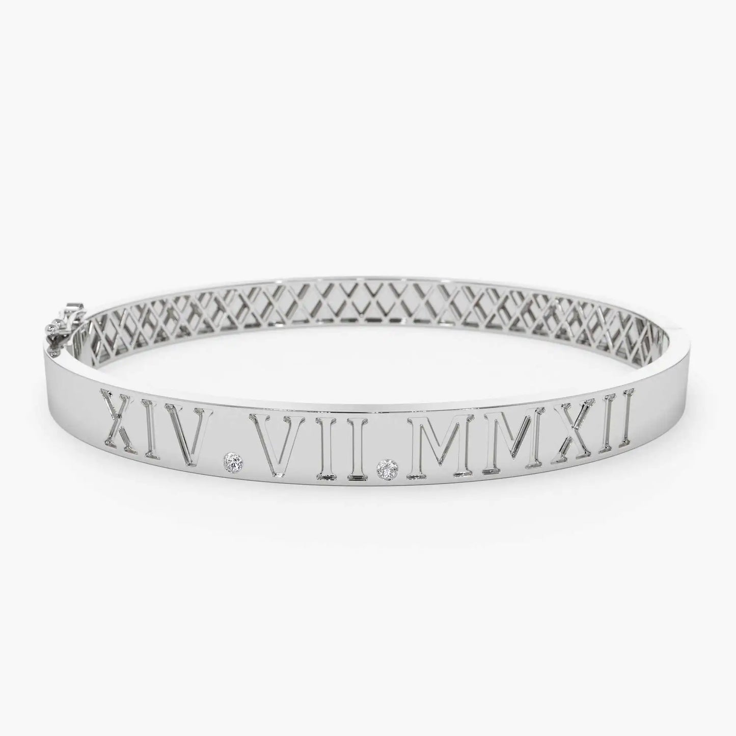 Luxury 14K Solid Gold Roman Numeral Bangle Bracelet Fine Jewelry 0.03 CTW 2 Diamond Female Charm Bangle Bracelets Ready To Ship