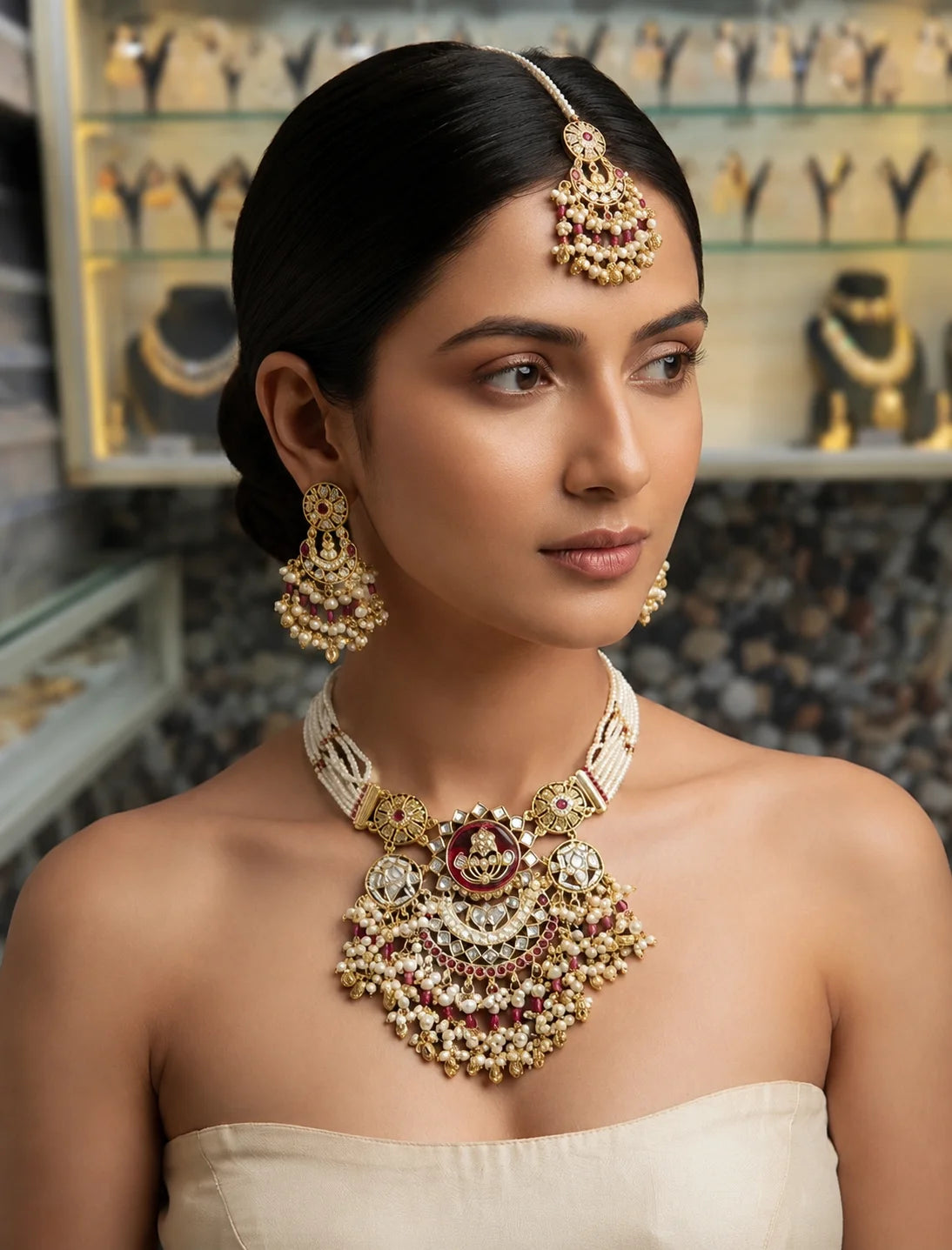 Luxury White Pearl Polki Necklace Set for Women, Premium Bridal Wedding Jewellery Set, Designer Traditional Statement Necklace