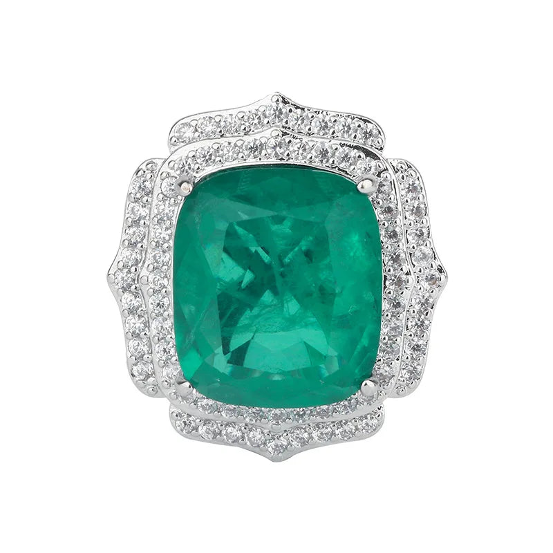 XOTICA Vintage Emerald Lab Diamond Green Semi Joias Jewelry Set Gold Earrings Ring Necklace Cushion Cut Square Fusion Crystal for Gifts