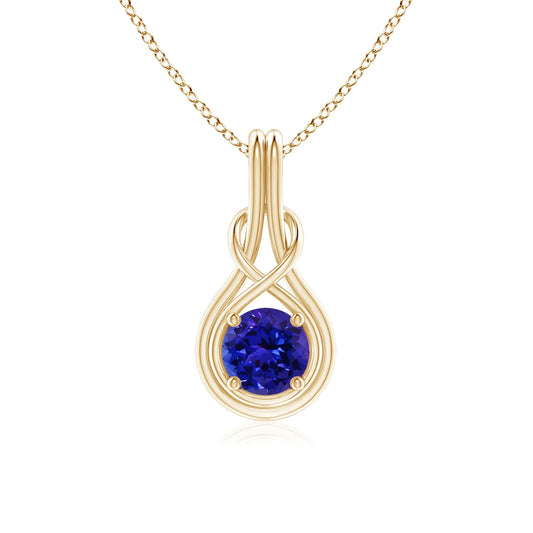 Real Tanzanite 5mm 14k Solid Gold Infinity Knot Charm Pendant Prong Sett Fine Jewelry December Birthstone Blue Gemstone Pendant