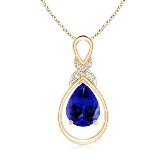 Top Quality Handmade Luxury Gemstone & Diamond Pendant 14K 18K Gold Natural Pear Tanzanite Infinity Pendant With Diamond X Motif
