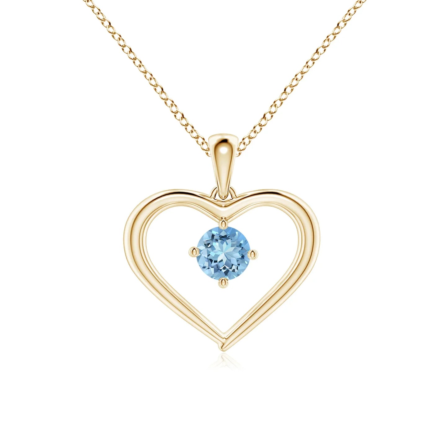 14K 18K Gold Natural Round IGI Certified Claw Setting Aquamarine Solitaire Open Heart Pendant High Quality Handmade Love Pendant