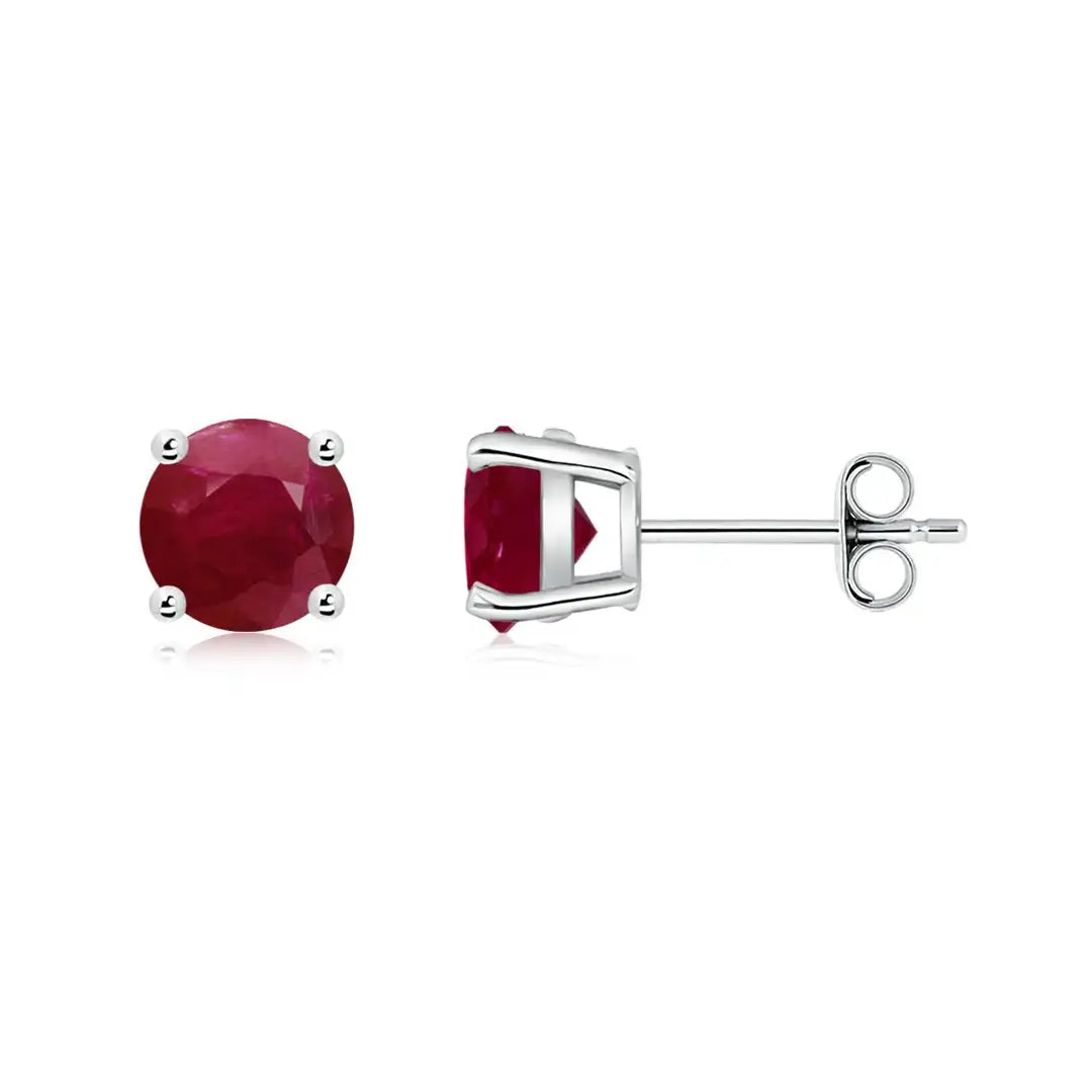 Ruby Round Cut Stud Earrings, 14kt Solid Gold Prong Set Engagement Women Fine Studs Luxury Earrings July Birthstone Jewelry
