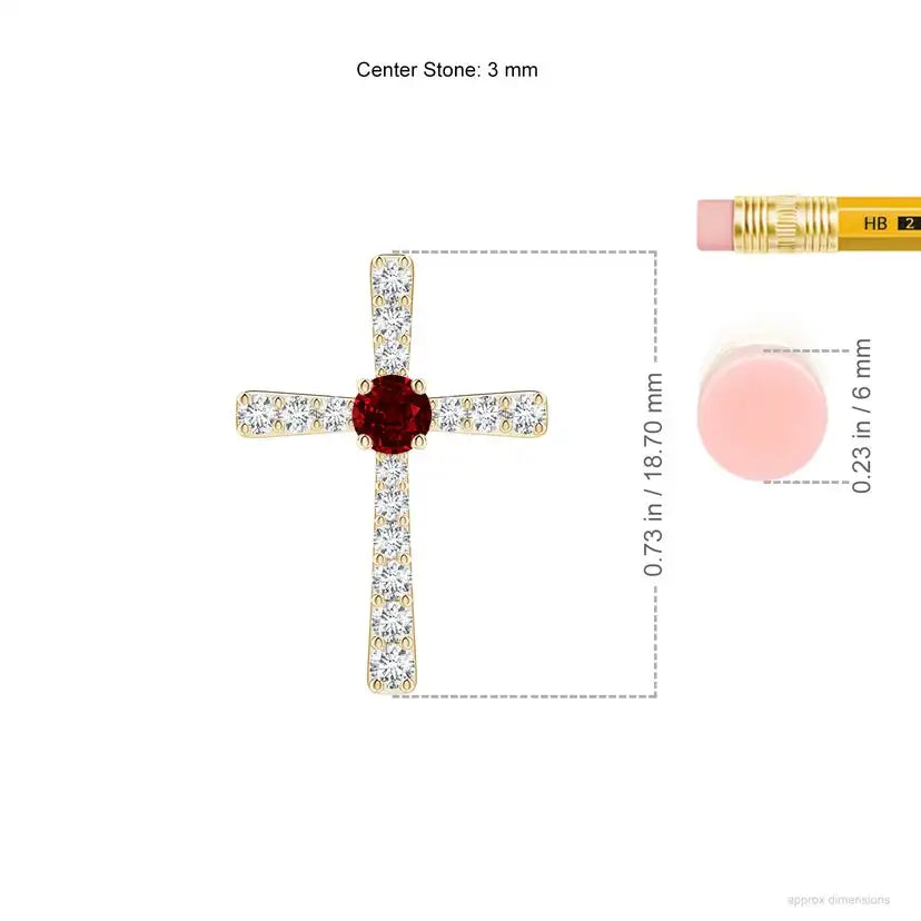 14K Gold Gold IGI Certified Red Ruby Center Stone and Diamond Studded Cross Pendant Christian Catholic Religious Cross Pendant