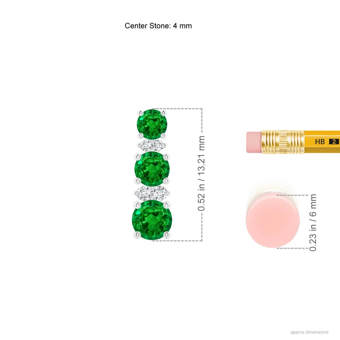 Natural Emerald Diamond Three Stone Stud Earrings Round Emerald Fine Jewelry 14Kt Solid Gold Gift for Women OEM ODM Jewelry