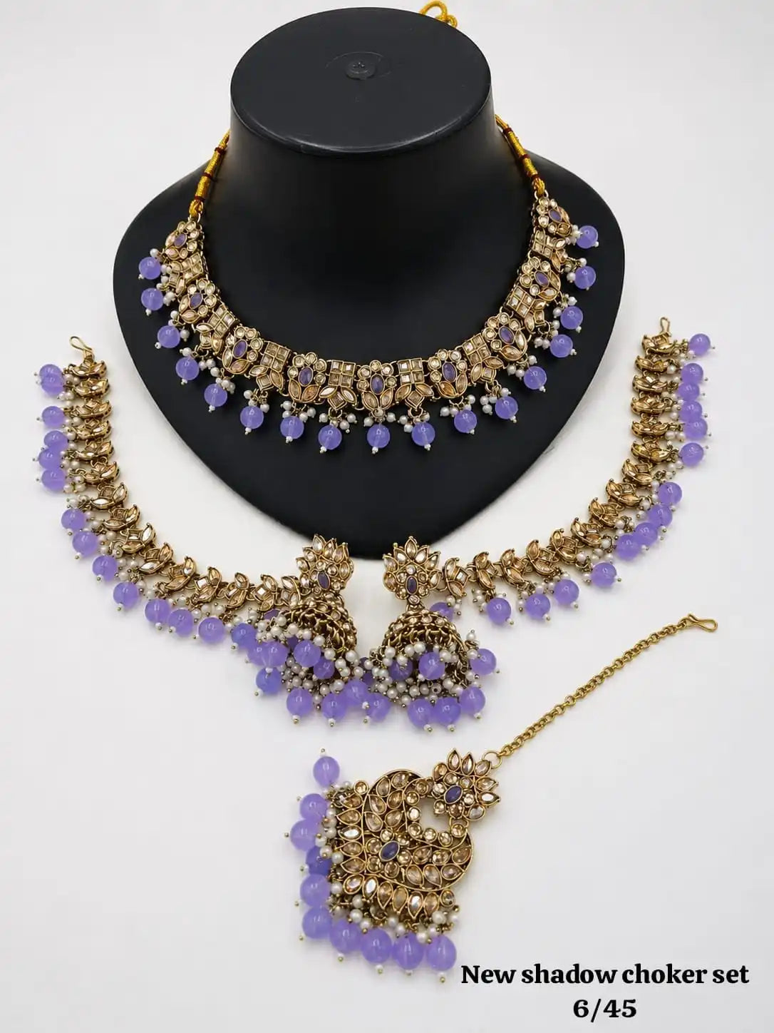 Wholesale Designer Green Kundan Choker Necklace Set with Earrings & Maang Tikka for Women Bridal Wedding Party Wear Set