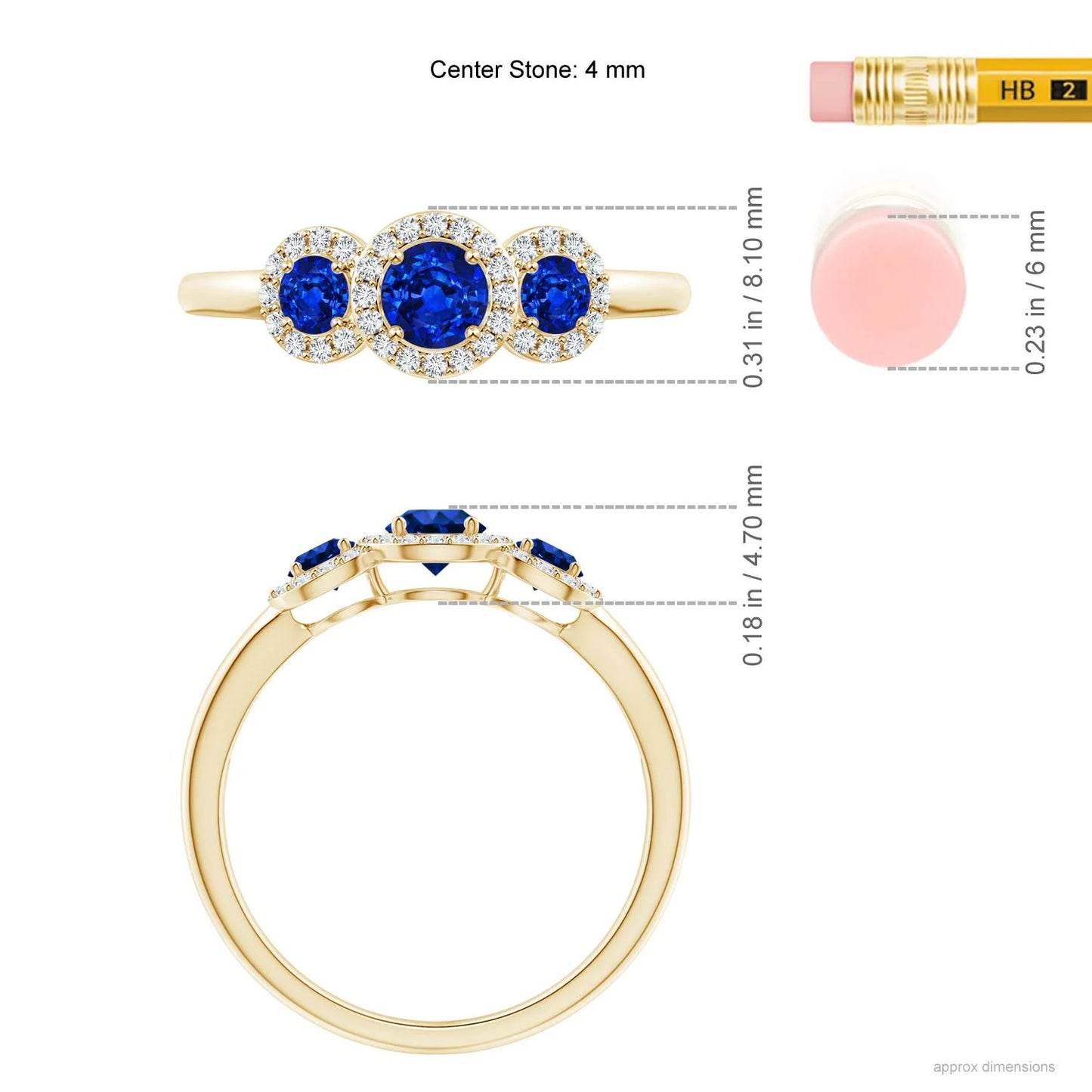 14K Gold Round Cut Natural Blue Sapphire Three Stone Trilogy Ring With Accent Diamond Certified Fine Jewelry Engagement Ring RTS