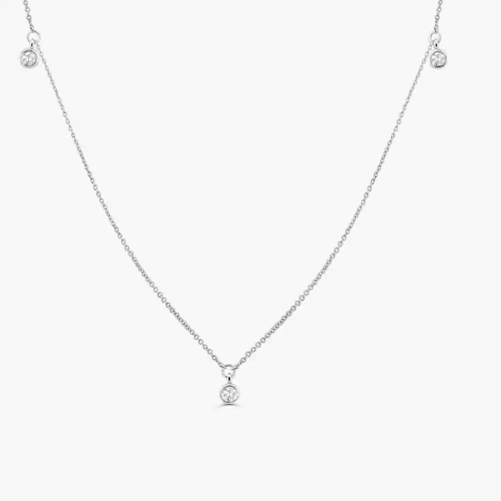 14k Gold Bezel Setting Natural Dangling Diamond Necklace 0.17ct Brilliant Cut Custom Made Wedding Wear Link Chain 2 Grams Third