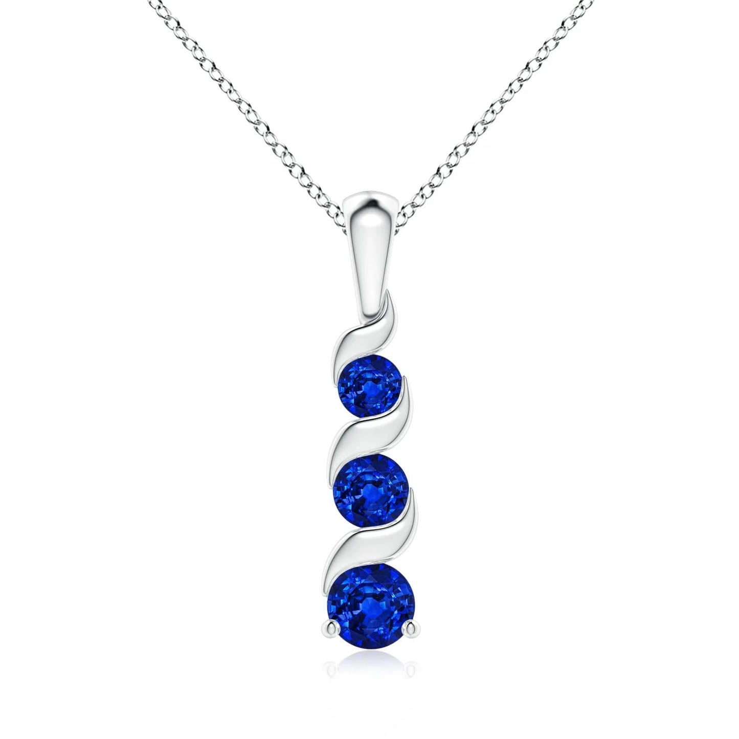 14K Gold Channel-Set Three Blue Sapphire Gemstone Spiral Design Pendant New Arrival Handmade Jewelry Customized Journey Pendant