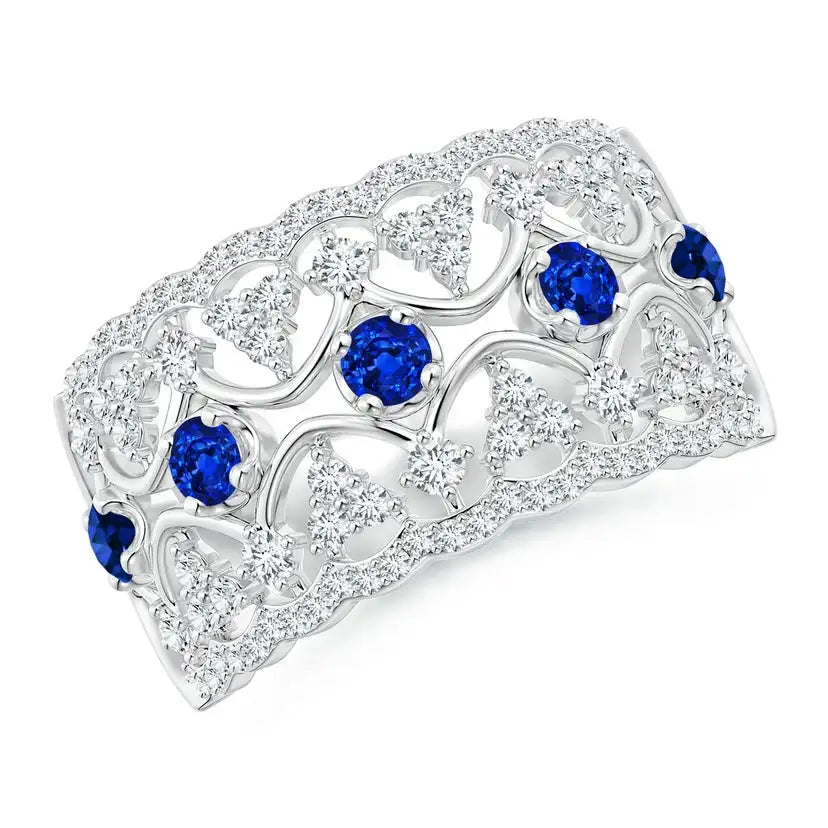 14K Solid Gold Art Deco Inspired Sapphire Broad Filigree Ring Handmade Customized Fine Jewelry Wedding Engagement & Party Wear