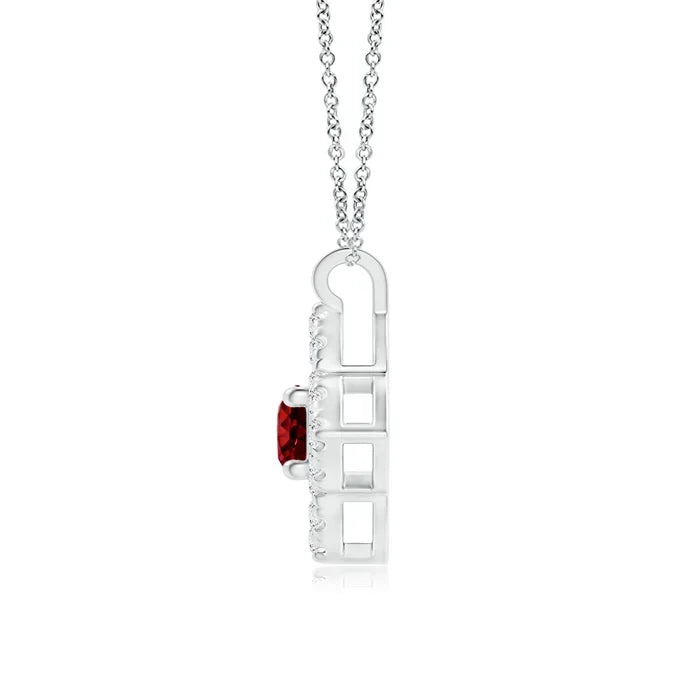 14K Pure Gold Vintage Inspired Natural Red Ruby Solitaire in Hollow Clover Pendant Handmade IGI Certified Diamond Clover Pendant