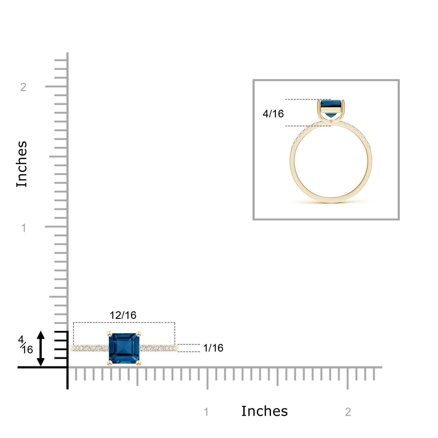 14k Solid Gold Square London Blue Topaz Ring with Pave Sett Diamond Band Fine Jewelry Certified Diamond Women's Engagement Rings