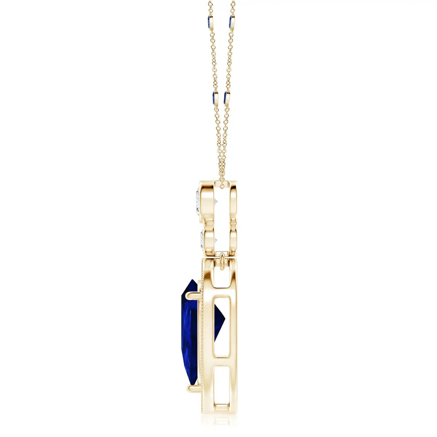 18K Solid Inverted Pear Cut 0.85 Ctw Blue Sapphire Pendant With 0.21Ctw Diamond High Quality Top Selling Pendant For Retailers