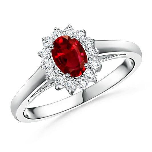 Natural 9*7MM Oval Cut Red Ruby Gemstone Proposal Ring 14K Solid Gold Diamond Accented Fine Women Jewelry Ring Wholesale
