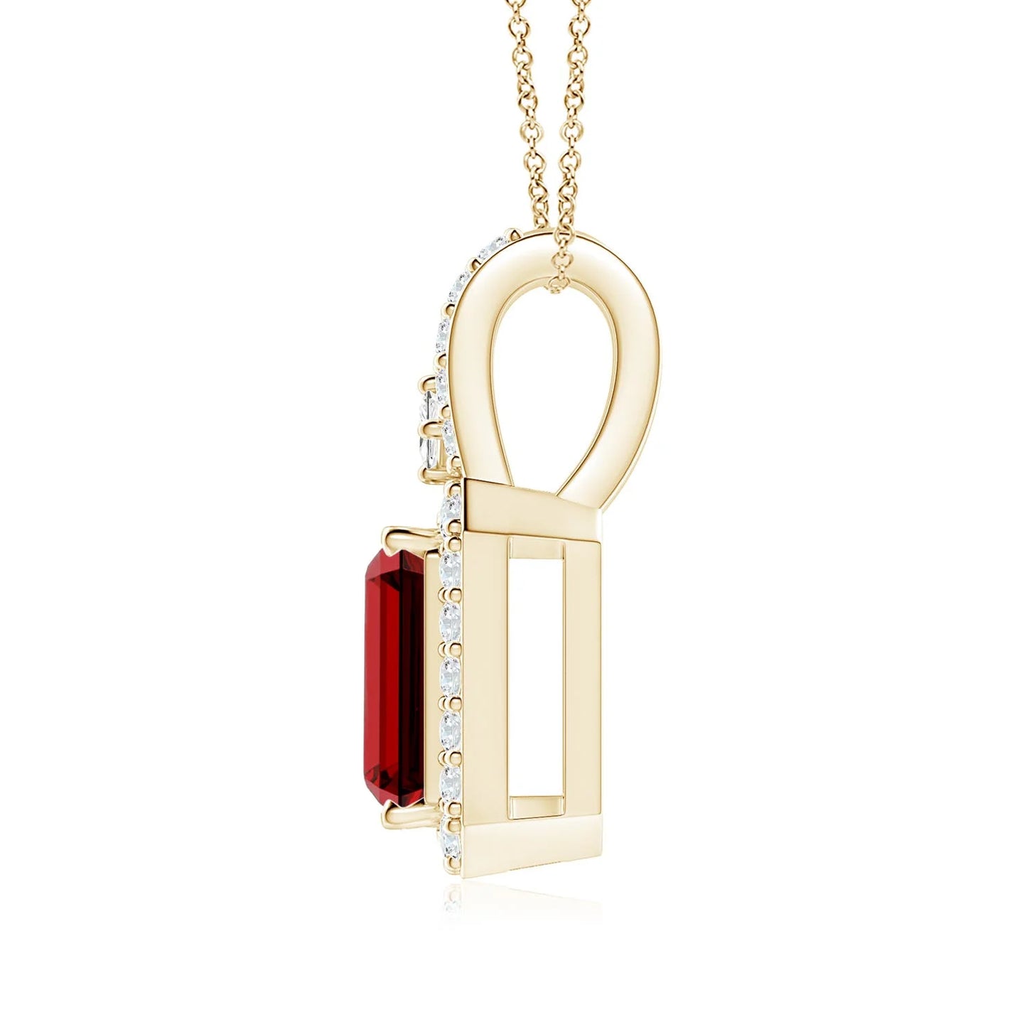 3.35G 14K Gold Natural Emerald-Cut 0.5Ct Red Ruby Halo Pendant With 0.15Ct Natural Diamond Fine Jewelry Custom Handmade Necklace