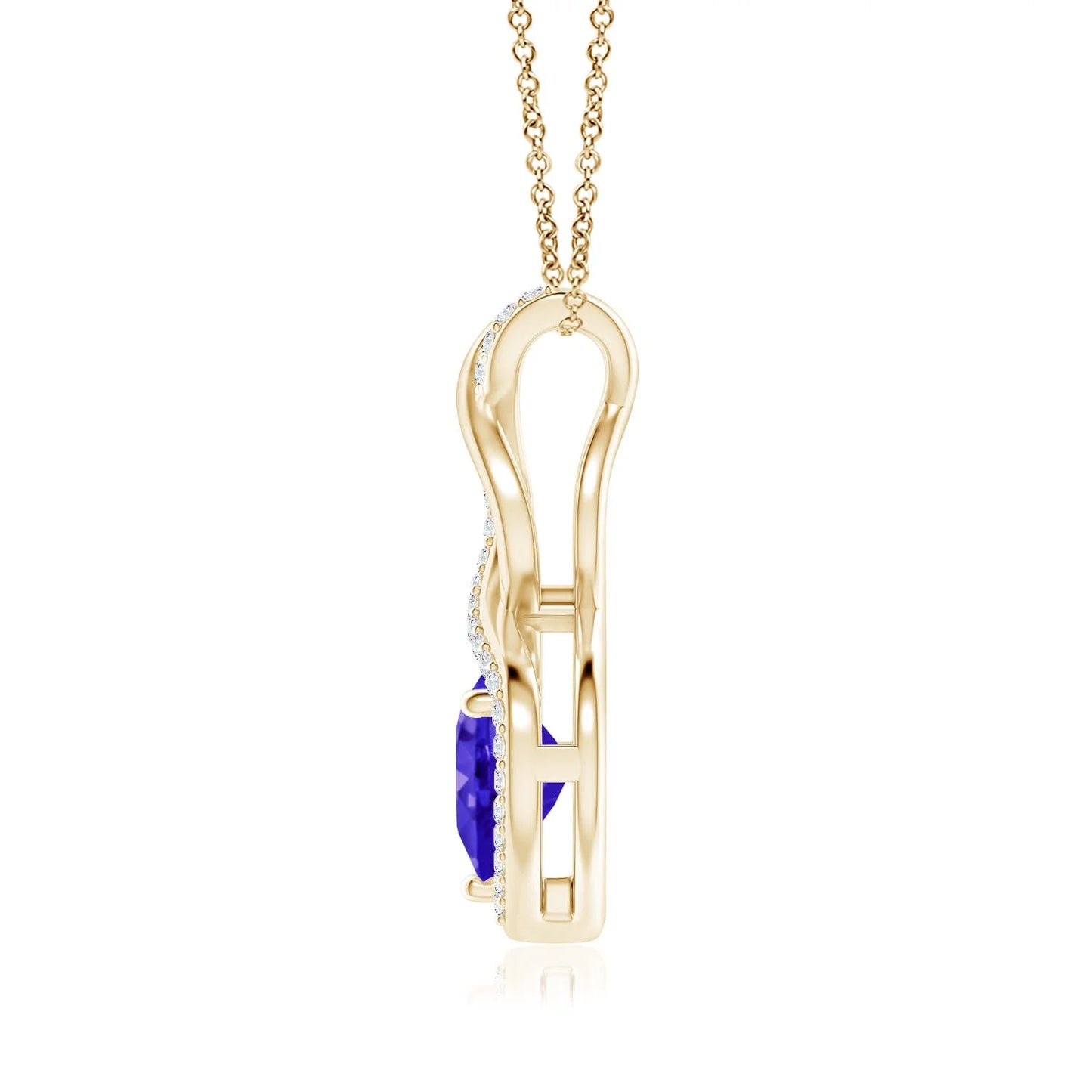 Top Quality Wedding Anniversary Party Wear Pendant 14K Gold Heart Natural Tanzanite Infinity Shape Pendant With Diamond Accents