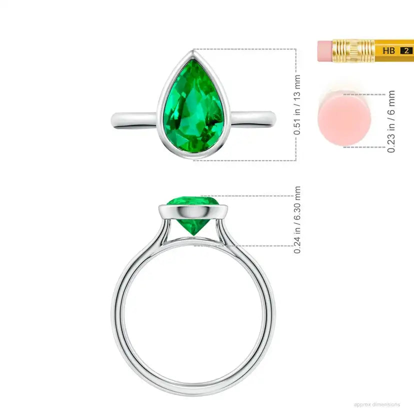 14K Solid Gold Bezel-Set Pear Emerald Solitaire Engagement Ring Handmade Customized Fine Jewelry Wedding