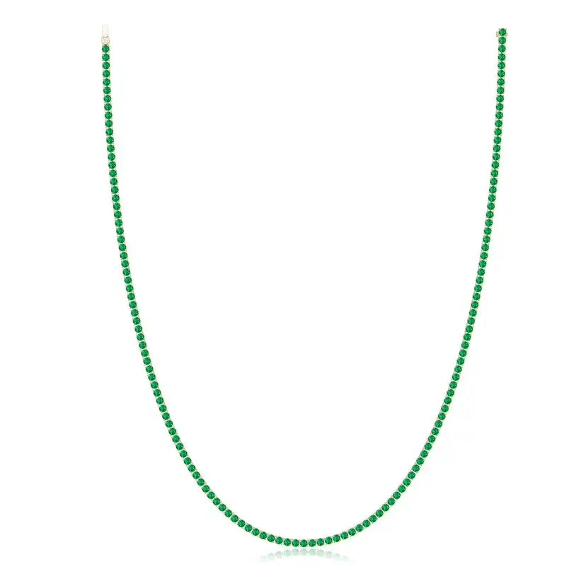 14k Gold Natural 18.6Ctw Green Emerald Precious Gemstone Tennis Chain Necklace Minimalist 3mm Round Stone Luxury Tennis Necklace