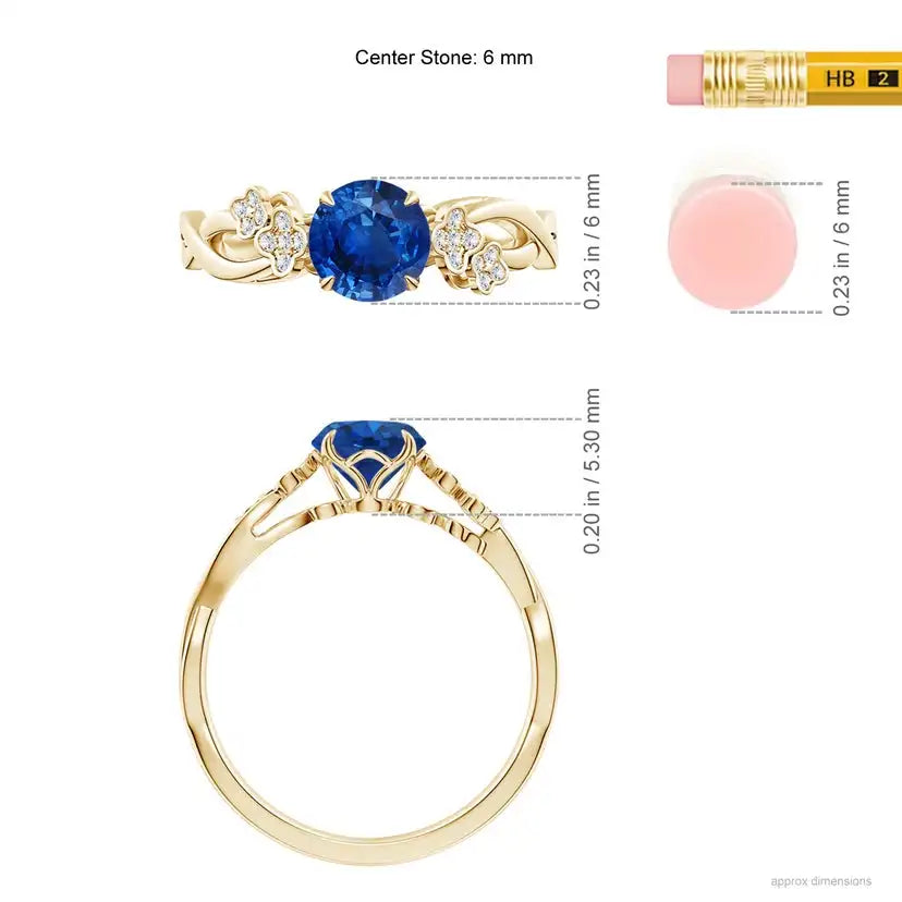 Nature-Inspired Round Blue Sapphire Floral Engagement Ring Handmade Customized Fine Jewelry Wedding Engagement 14K Solid Gold
