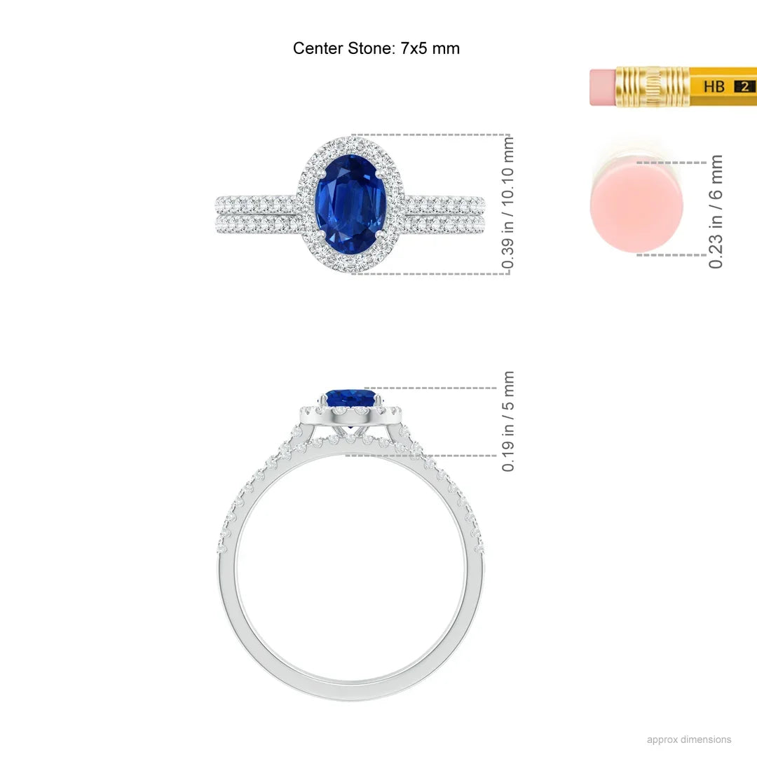 14K Solid Gold Classic Blue Sapphire and Diamond Bridal Set Handmade Customized Fine Jewelry Wedding Engagement Ring