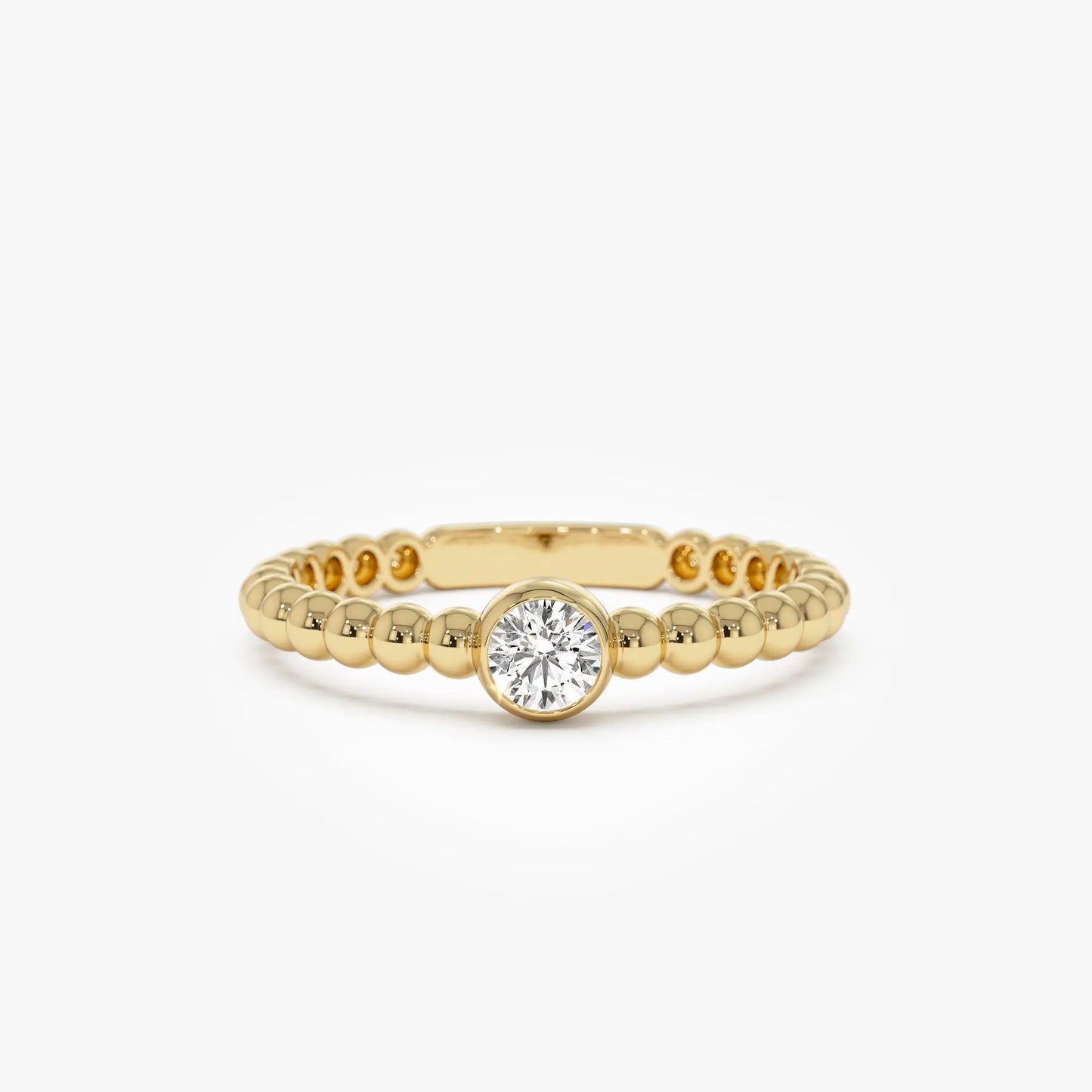 14k Solid Gold Beaded Design Solitaire Bezel Sett Diamond Ring Fine Jewelry Certified Natural Diamond Wedding Engagement Rings