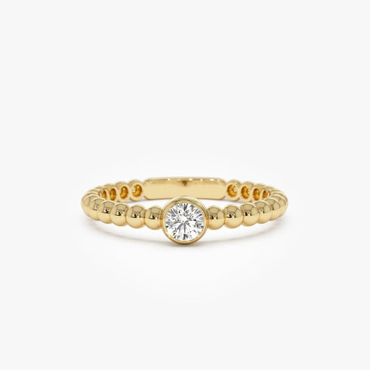 14k Solid Gold Beaded Design Solitaire Bezel Sett Diamond Ring Fine Jewelry Certified Natural Diamond Wedding Engagement Rings