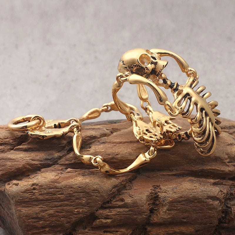 KALEN Punk Gold Color Skeleton Stainless Steel Charm Bracelet Men