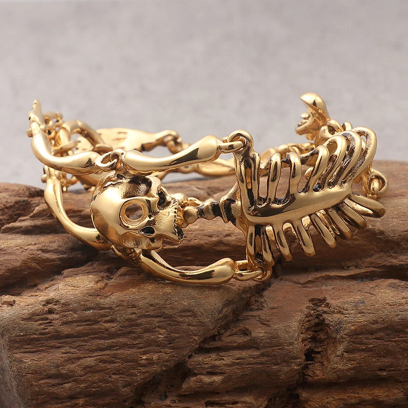 KALEN Punk Gold Color Skeleton Stainless Steel Charm Bracelet Men