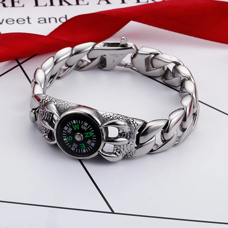 KALEN Spring Clasp Link Charm Stainless Steel Bracelet Mens