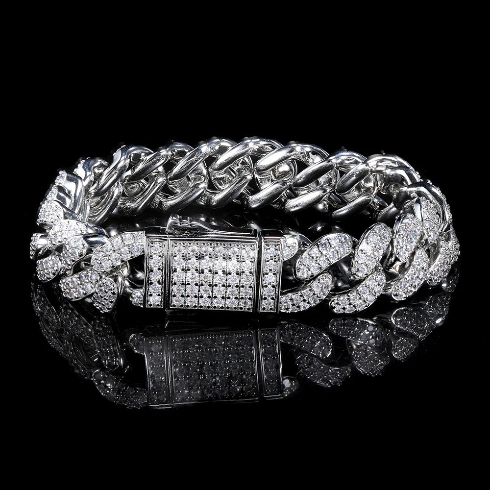 S&S NUOYA 12mm Luxury Hip Hop Gold Iced Out Diamond Cuban Link Chain Bracelet Women Jewelry Cubic Zirconia Silver Bracelets Men