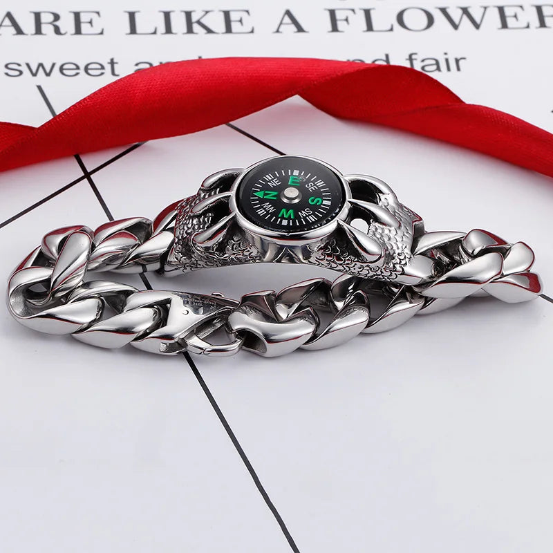 KALEN Spring Clasp Link Charm Stainless Steel Bracelet Mens