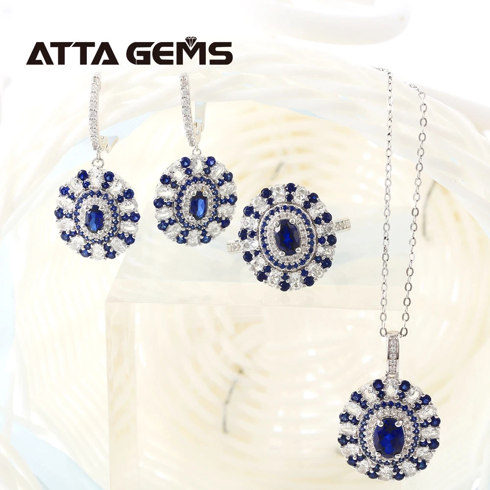 Blue Sapphire 925 Silver 2.8 Grams Solitaire Sri Lanka Oval Cut 7*5mm Created Blue Sapphire Halo Eye Pendant Necklace
