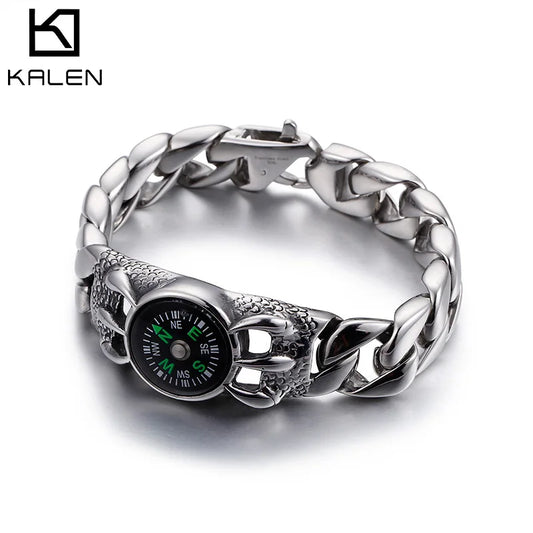 KALEN Spring Clasp Link Charm Stainless Steel Bracelet Mens