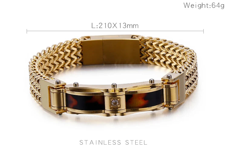 KALEN 210*13mm Stainless Steel Zircon Gold Chain Charm Bracelets for Men