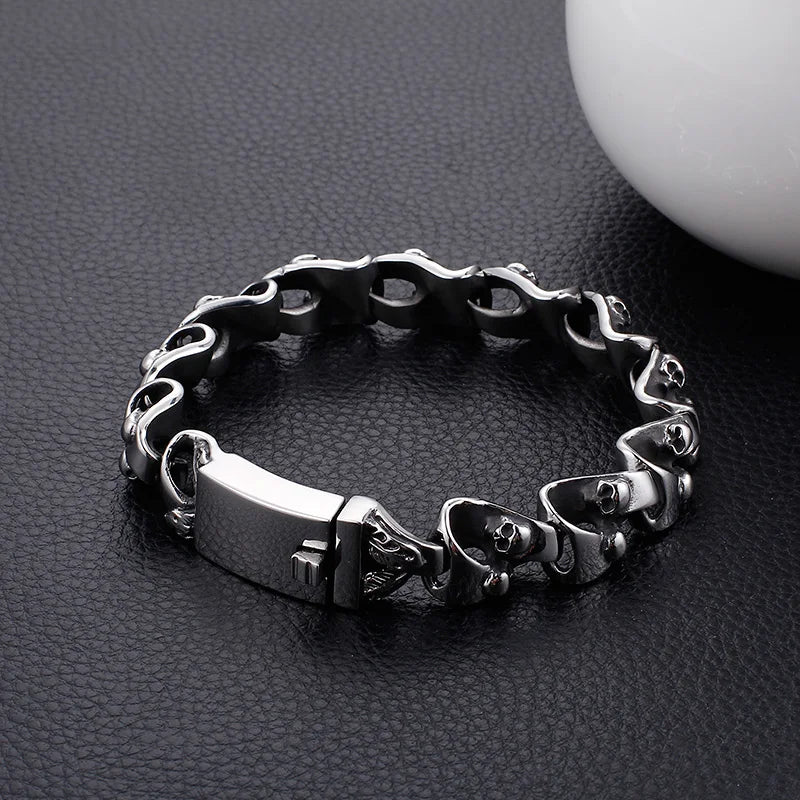 KALEN Spring Clasp Punk Skull Stainless Steel Bracelet Mens