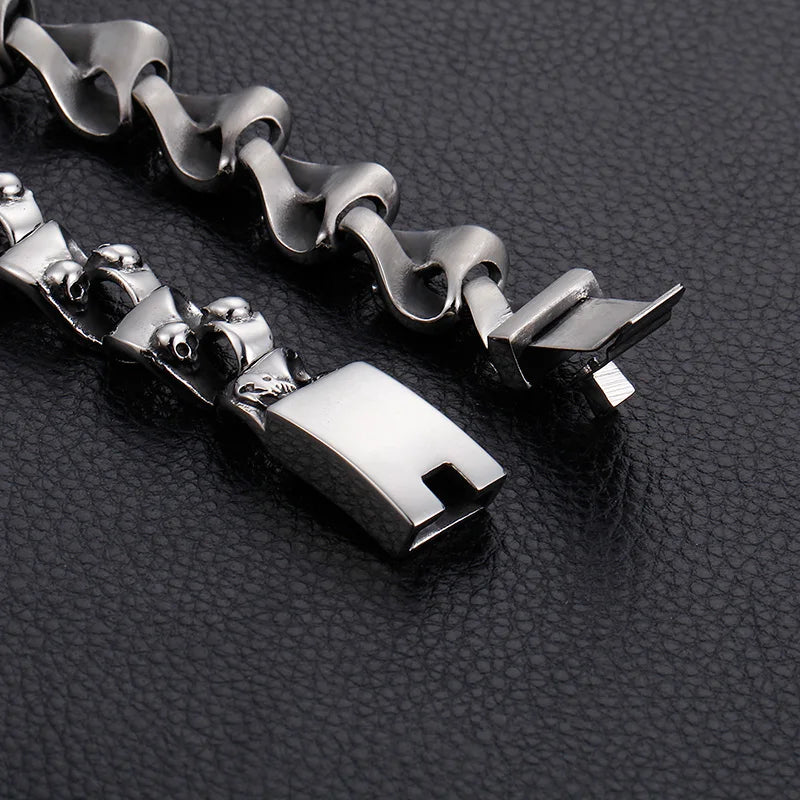 KALEN Spring Clasp Punk Skull Stainless Steel Bracelet Mens