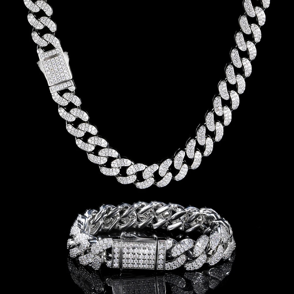 S&S NUOYA 12mm Luxury Hip Hop Gold Iced Out Diamond Cuban Link Chain Bracelet Women Jewelry Cubic Zirconia Silver Bracelets Men