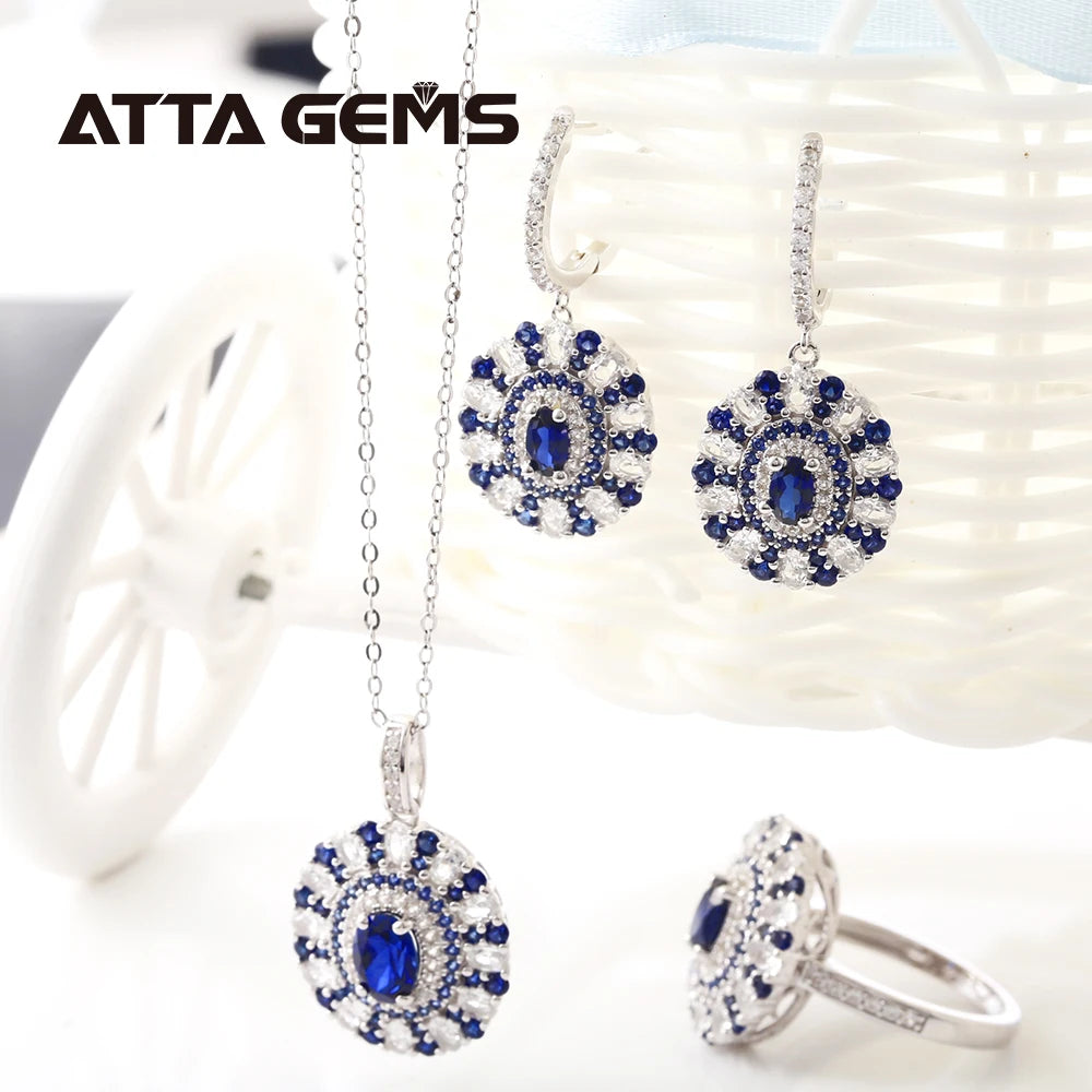 Blue Sapphire 925 Silver 2.8 Grams Solitaire Sri Lanka Oval Cut 7*5mm Created Blue Sapphire Halo Eye Pendant Necklace