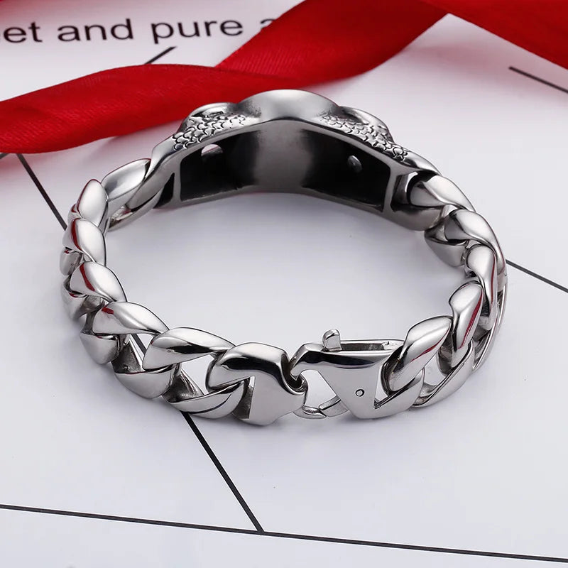 KALEN Spring Clasp Link Charm Stainless Steel Bracelet Mens
