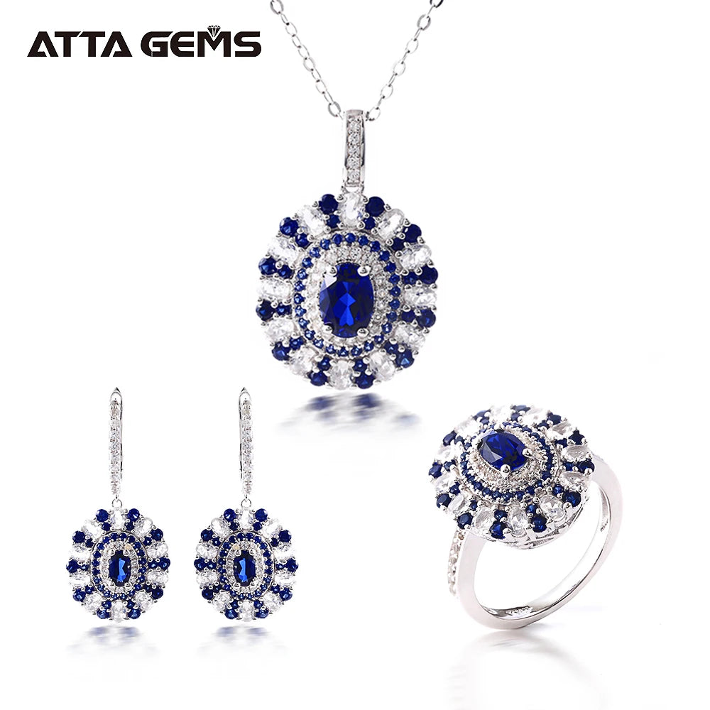 Blue Sapphire 925 Silver 2.8 Grams Solitaire Sri Lanka Oval Cut 7*5mm Created Blue Sapphire Halo Eye Pendant Necklace