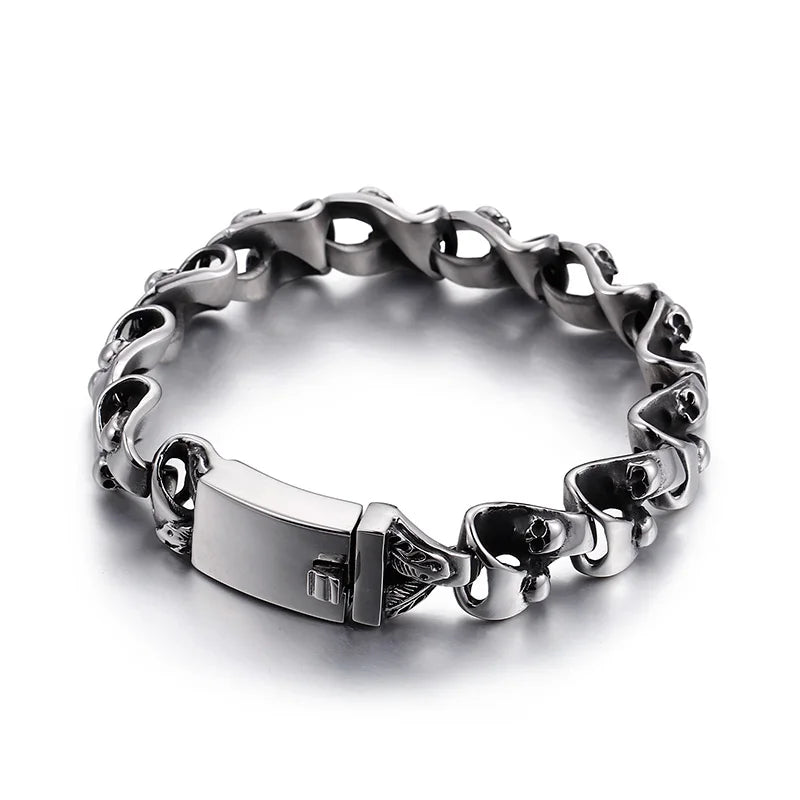 KALEN Spring Clasp Punk Skull Stainless Steel Bracelet Mens