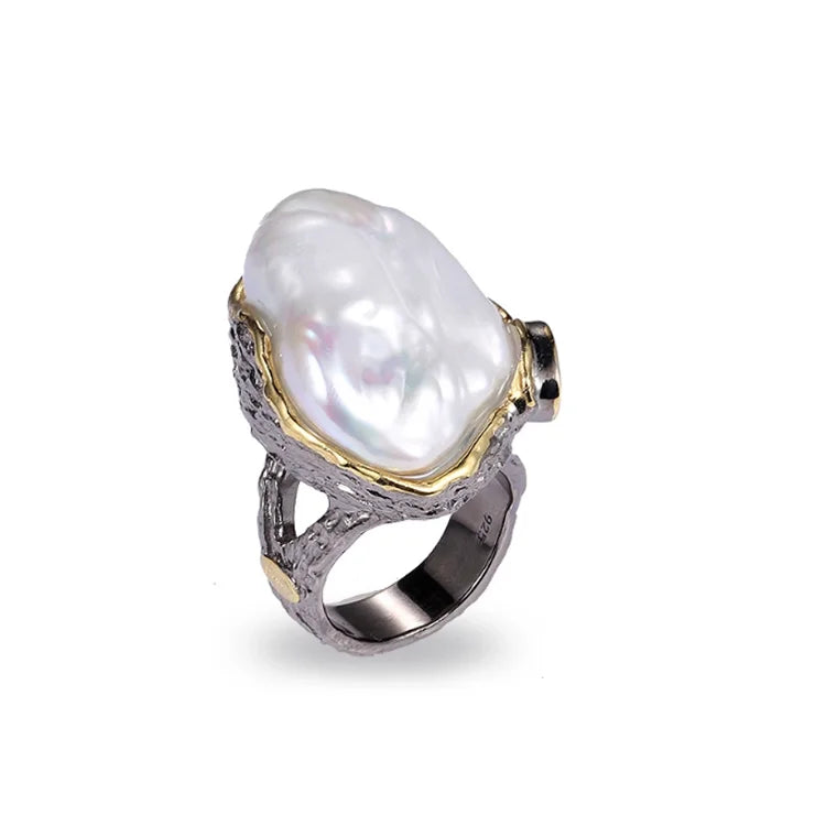 Natural Button Pearl Ring Design New 925 Sterling Silver Ring Jewelry for Party