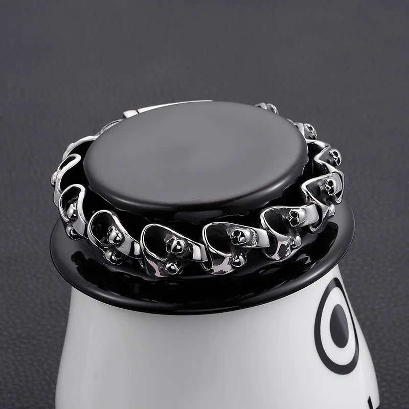 KALEN Spring Clasp Punk Skull Stainless Steel Bracelet Mens