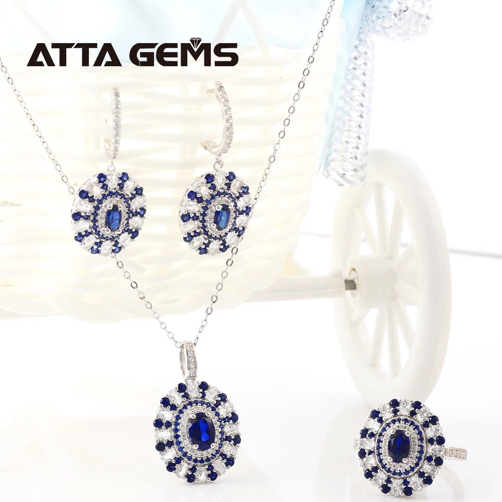 Blue Sapphire 925 Silver 2.8 Grams Solitaire Sri Lanka Oval Cut 7*5mm Created Blue Sapphire Halo Eye Pendant Necklace