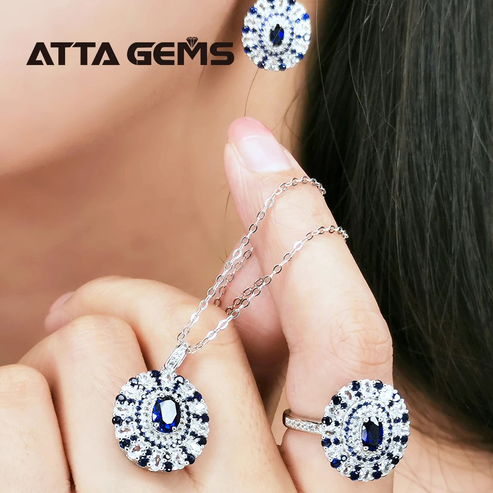 Blue Sapphire 925 Silver 2.8 Grams Solitaire Sri Lanka Oval Cut 7*5mm Created Blue Sapphire Halo Eye Pendant Necklace