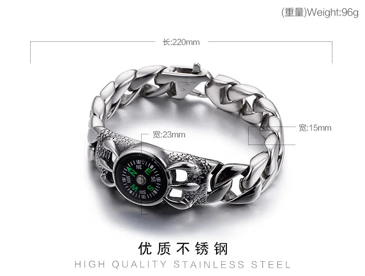 KALEN Spring Clasp Link Charm Stainless Steel Bracelet Mens