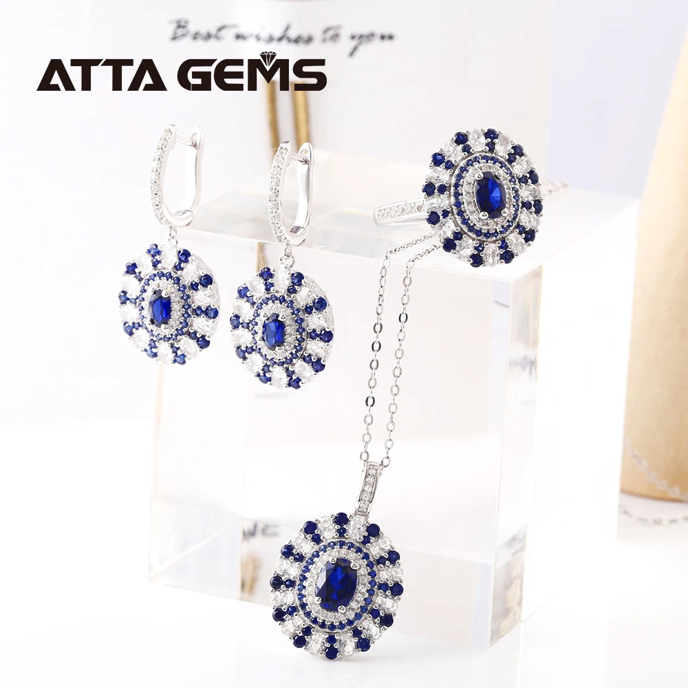 Blue Sapphire 925 Silver 2.8 Grams Solitaire Sri Lanka Oval Cut 7*5mm Created Blue Sapphire Halo Eye Pendant Necklace