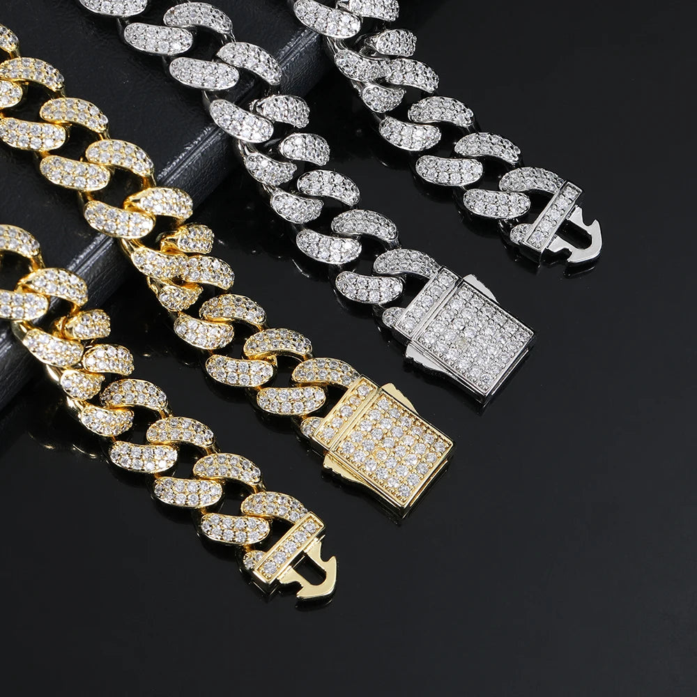 S&S NUOYA 12mm Luxury Hip Hop Gold Iced Out Diamond Cuban Link Chain Bracelet Women Jewelry Cubic Zirconia Silver Bracelets Men